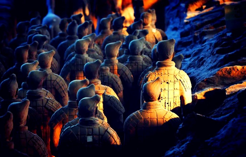 Terracotta Army statues illuminated in Xi’an