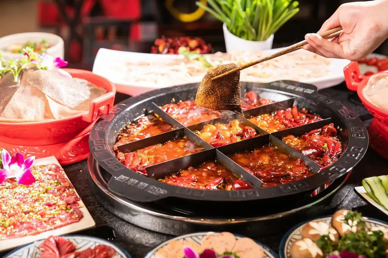 Traditional Chongqing hotpot served inside a local air-raid shelter